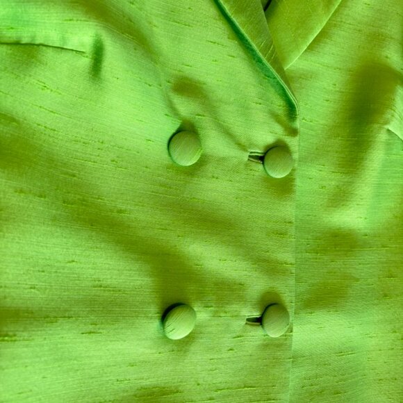 Stunning 1960s Lime Green 3 piece Raw Silk Suit Set - Size 12/14 - Picture 10 of 12